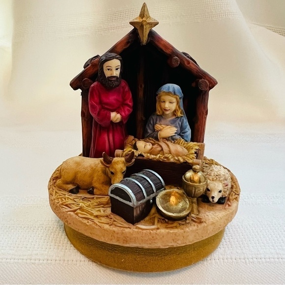 Nativity‎ Candle Jar Topper Creche Jesus Manger Mary Joseph Christmas EUC - Picture 1 of 7